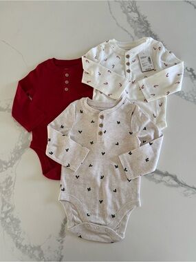 Gymboree Baby 3-Pack Bodysuits Holiday Candy Cane Holly 12-18M